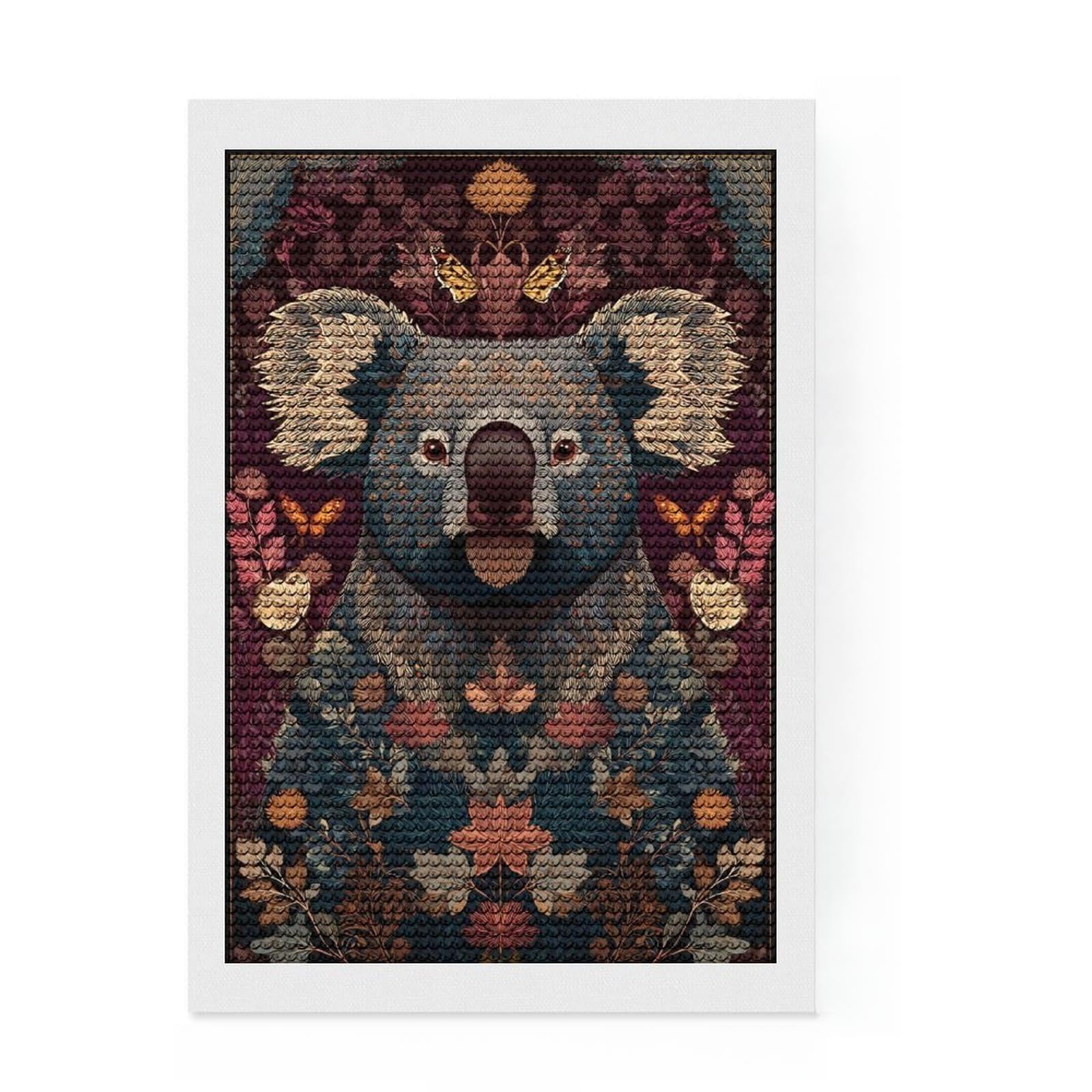 Junmoney Koala Artistry Floral Portrait Diamond Art Kit 8"x12", for Creative Relaxation, Easy to Enjoy, Living Room Decor, Gift Idea, Simple to Start