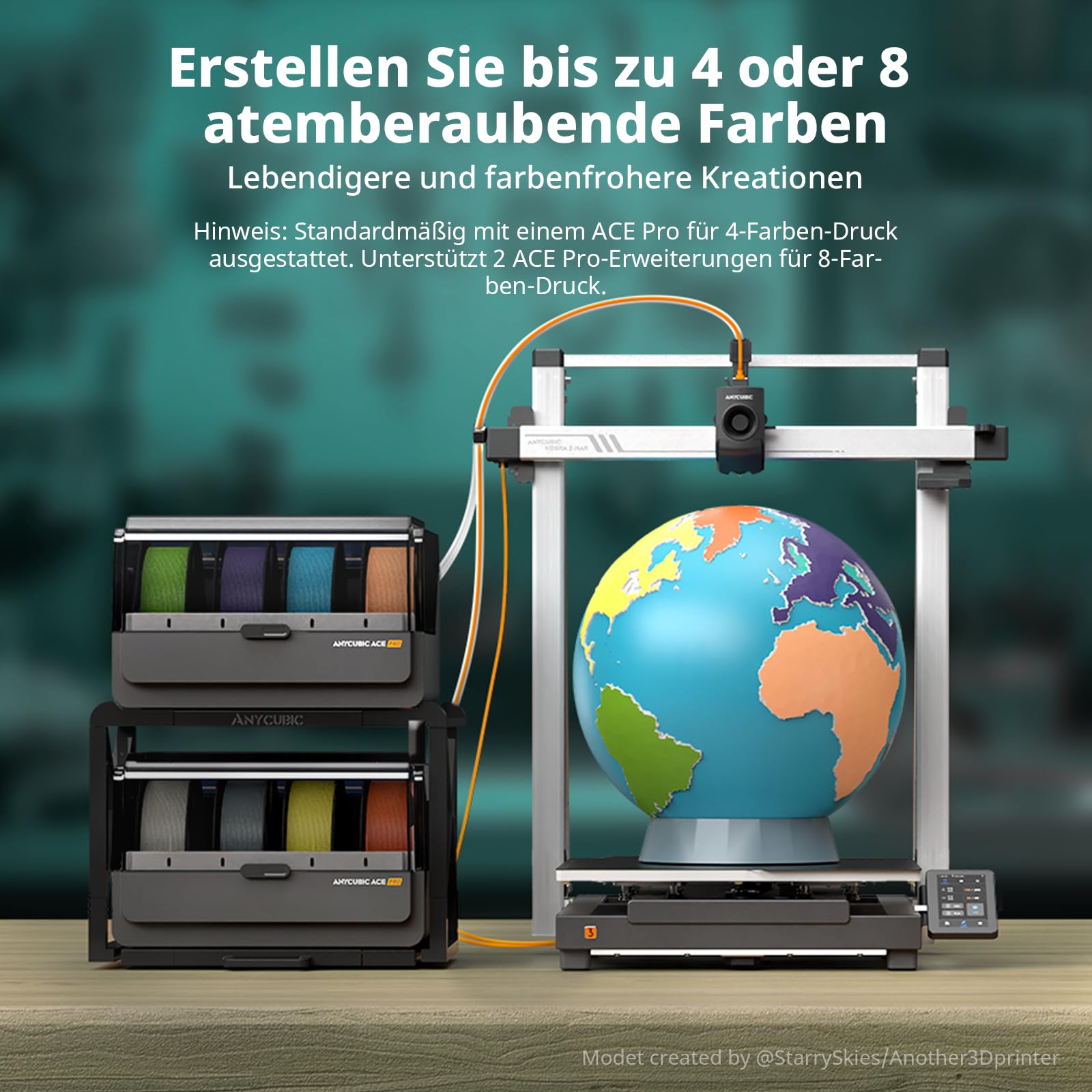 Anycubic Kobra 3 Max Combo 3D-Drucker Mehrfarbig, Trocknung Filament während des Drucks, 600 mm/s Schnelles Drucken, Vollautomatische Kalibrierung, Intelligentes Drucken