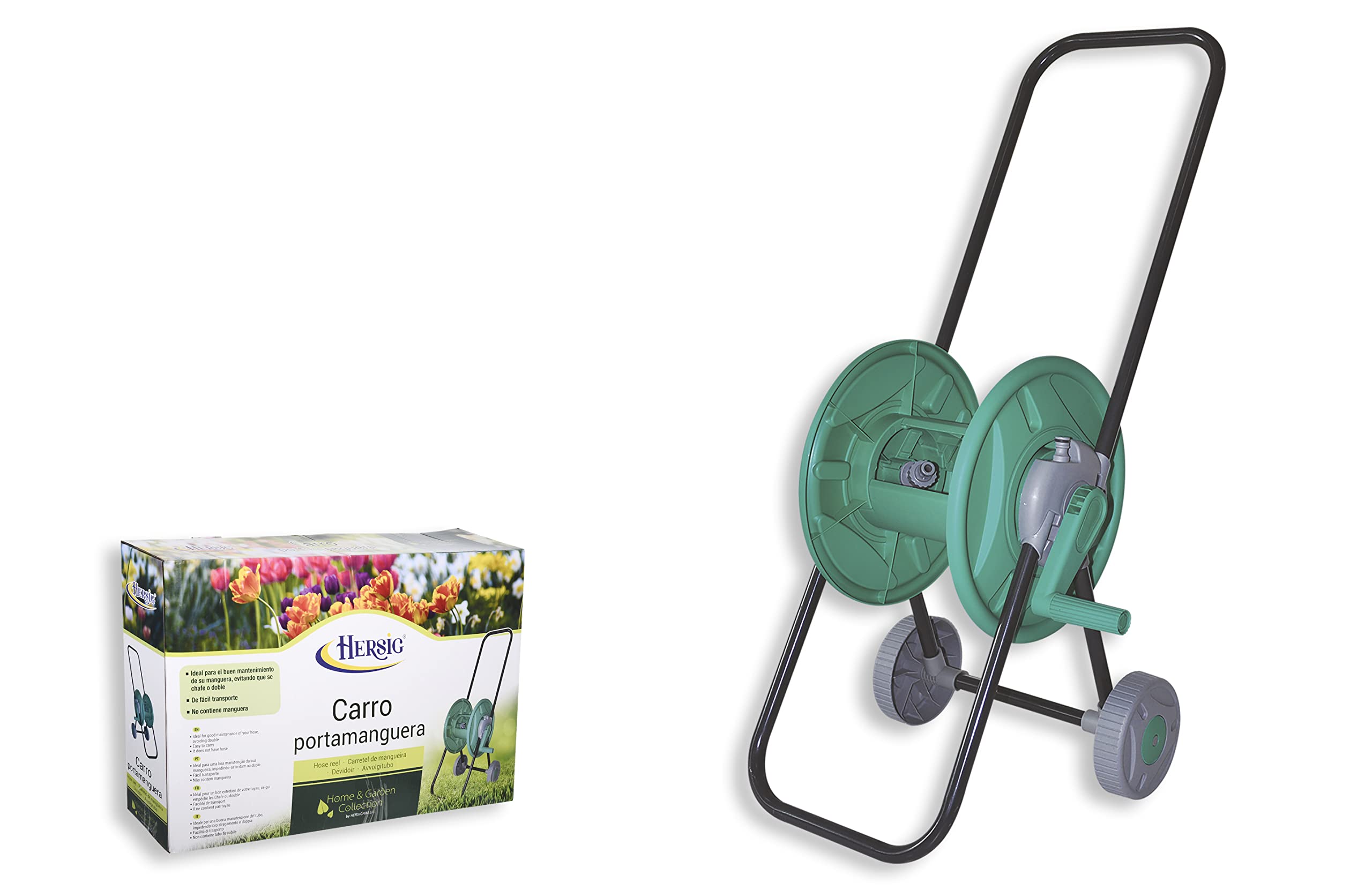 HERSIG - Carro Manguera Jardin con Ruedas - Carrete con Ruedas Sin Manguera Jardin (40x45x79,5cm) - Enrollador Portátil para Riego, Terraza, Patio, Balcón, Fácil de Usar y Transportar