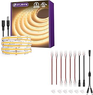 HitLights COB LED Strip Light Kit, Warm White 3000K 16.4FT DC 24V, 2560LEDs UL-Listed LED Tape Light, 2Pin 10mm LED Strip ...
