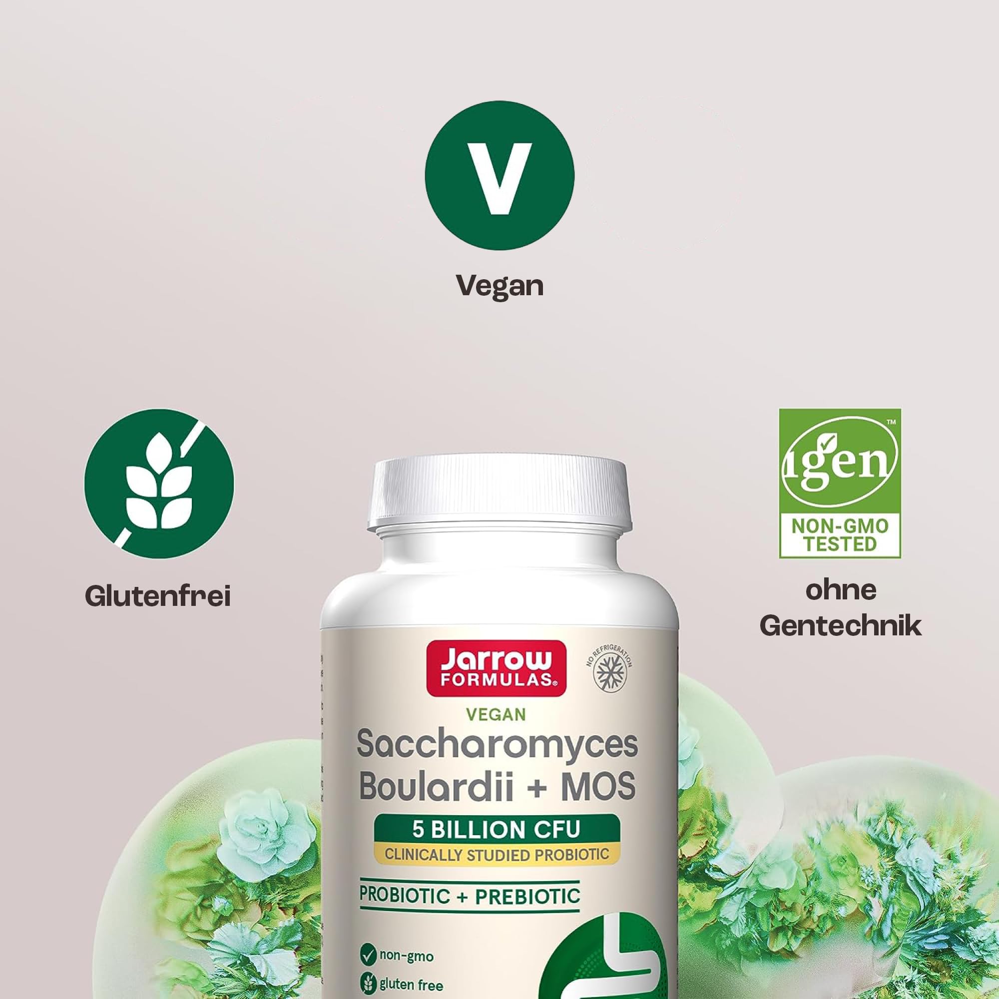 Jarrow Formulas, Saccharomyces Voulardii plus MOS, 90 vegane Kapseln, 250mg (5 Mrd. KBE) Saccharomyces boulardii & 200mg MOS-Hefefraktion je Dosis, Glutenfrei, Sojafrei, GMO frei, Geschmacksneutral