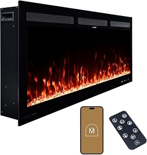 Modern Ember Vibrance 42 Inch Smart Linear Electric Fireplace Insert - Recessed or Wall-Mount, LED Multi-Flame Colors, Alexa/WiFi Enabled - Remote - Logs + Crystals