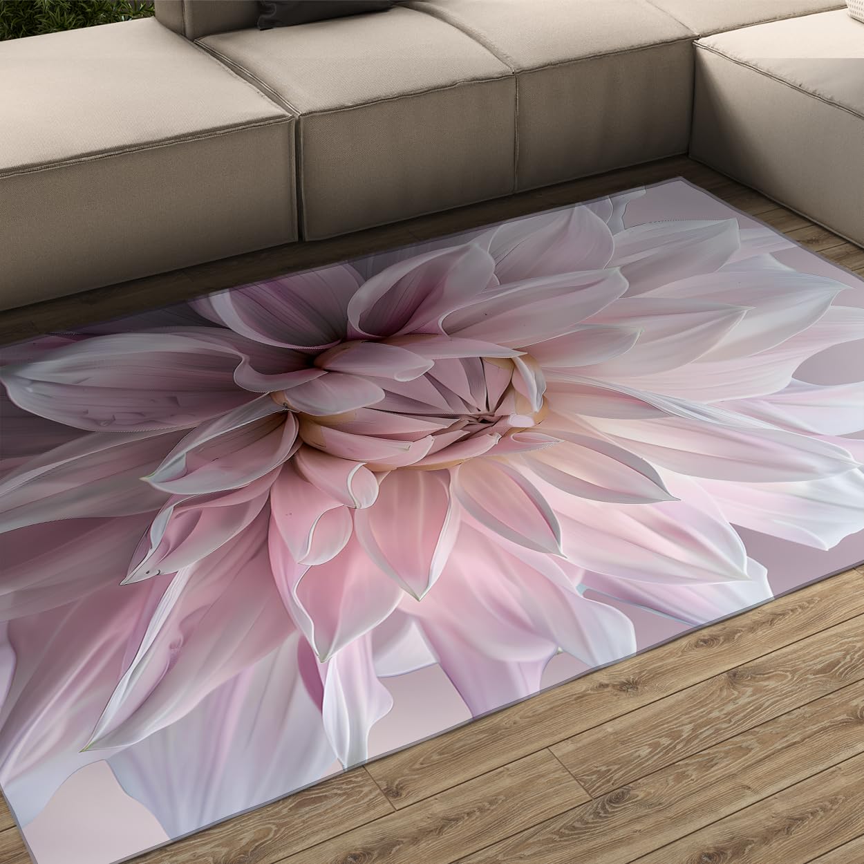Tapis de salon rose poudré 160x230cm lavable floral moderne