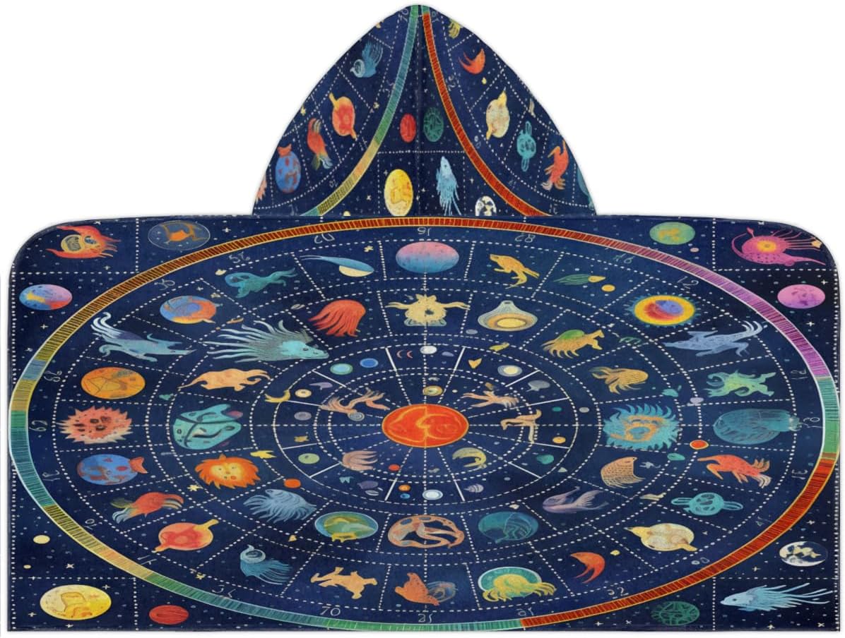 Pardick Kids Bath Towel Galaxy Planet System Beach Towel with Hood Pool Cover Up for Girls Boys Soft Absorbent Hooded Bath Towel Toddler Towels for Beach, Pool