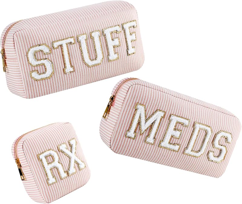 Necessaires de maquiagem uekeboag em poliéster com zíper, 3 unidades, rosa