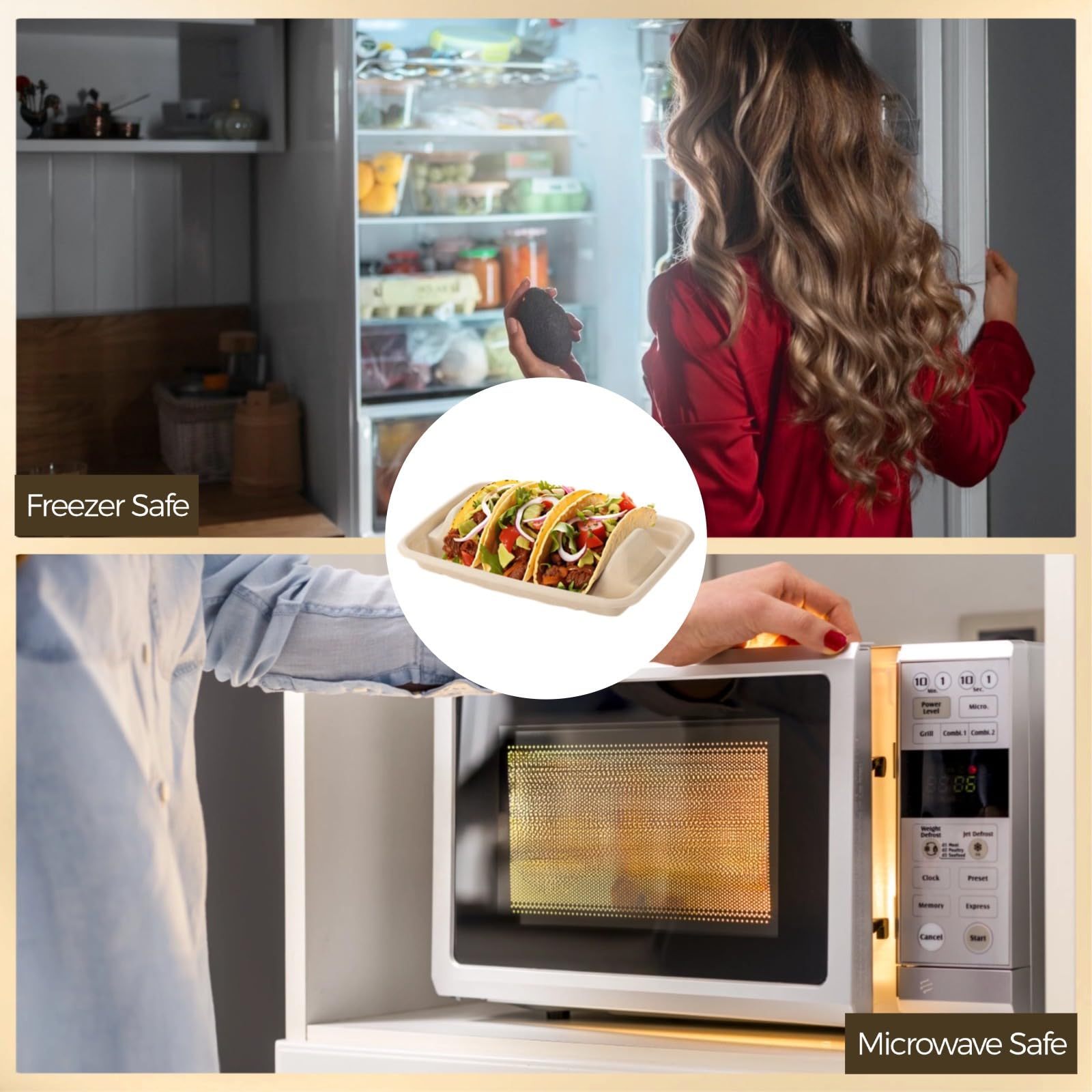 50 piatti usa e getta per tacos con divisori, biodegradabili, a 3 sezioni, per catering e feste