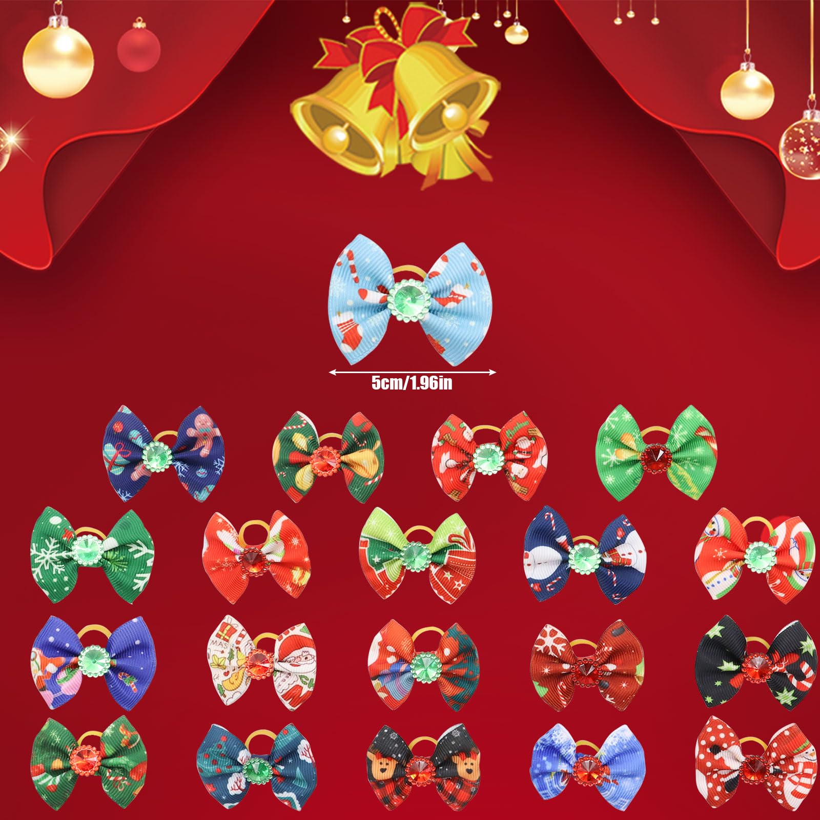 Christmas Dog Hair Bows, 20 Pcs Cute Dog Hair Bows with Elastic Rubber Bands - Image 2