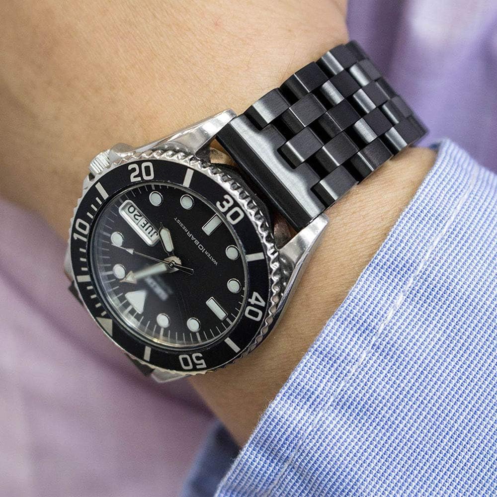 22mm Stainless Steel Watch Band For Men Women Black Engineer Brush Watch Bracelet with Screw Double Lock Deployment Clasp Solid Metal Watch Strap : SINAIKE: Clothing, Shoes & Jewelry