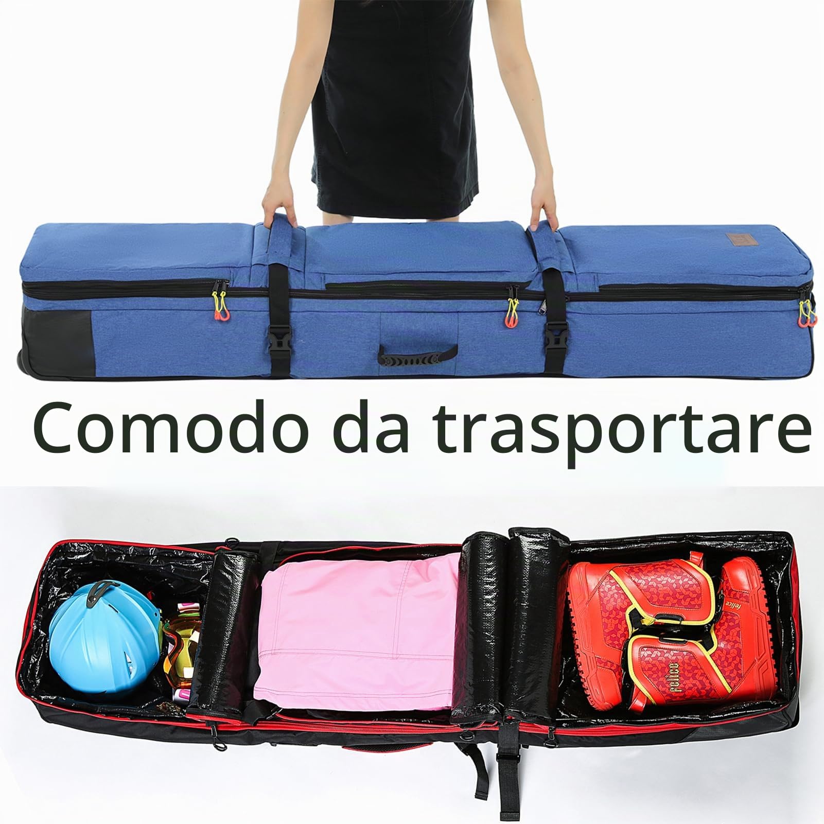 90L Borsa Da Snowboard Sci Ski Bag Con Ruote Impermeabile Pieghevole Sacca Tavola Snowboard Leggero Borsone Da Viaggio Tende Pesca Uomini Donne Pesca