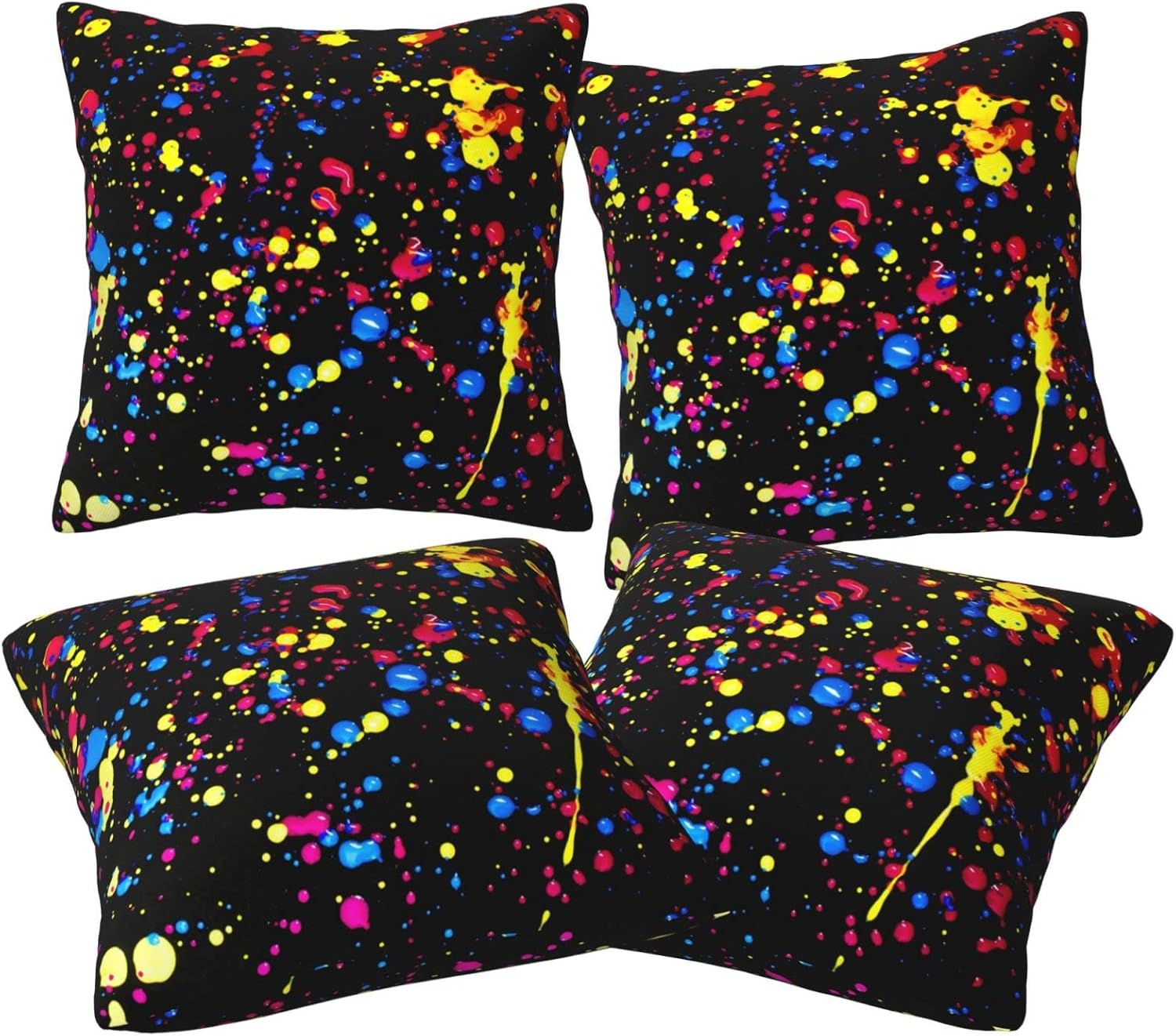 Glow in Dark Splatter Neon Throw Pillow Covers Pillow Case Invisible Zipper Set of 4 Cushion Cases 18 x 18 Inches for Couch Sofa Car Bedroom Living Room Farmhouse