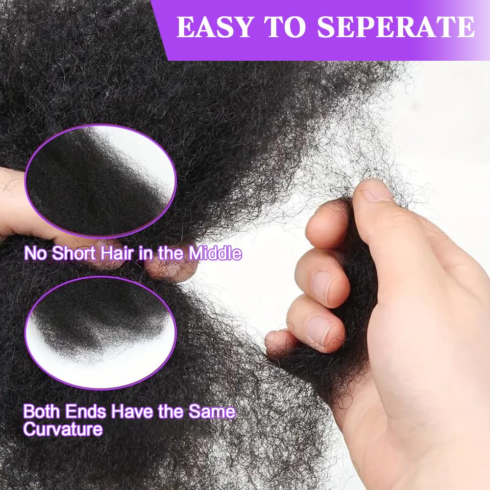 Afro Kinkys Bulk Human Hair for Dreadlocks Extensions and Locs Repair 1 Pack 50 Gram Afro Kinky Curly Human Hair Bulk for Twist（Black 16 Inch）