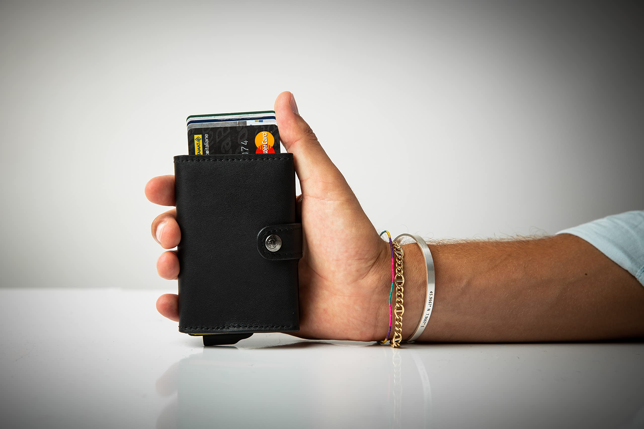 SLim Portafoglio Personalizzabile Porta Carte di Credito Schermato Portacarte Anticlonazione Uomo Donna Personalizzabile (Nero e Azzurro con Zip)