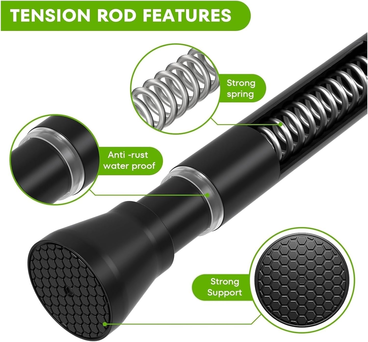 Heavy Duty Adjustable Curtain Rod Black Expandable Pressure Spring Adjustable Tension Rods 28-48Inch No Drilling Curtain