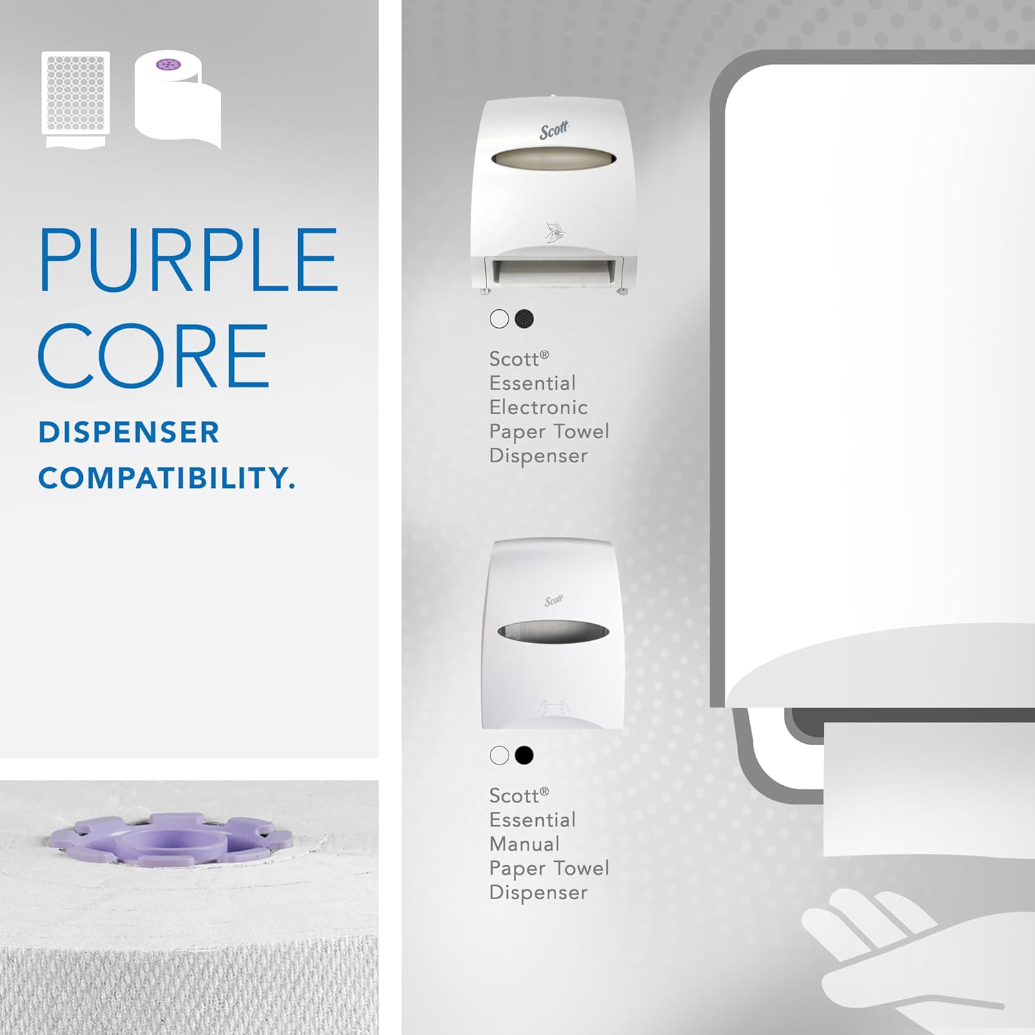 Scott® Essential 100% Recycled Hard Roll Paper Towels, Bulk (58423), Hardwound, Absorbency Pockets™, White, Fits Scott Essential Purple Core Dispensers (6 Rolls at 700' Each, 4,200'/Case)
