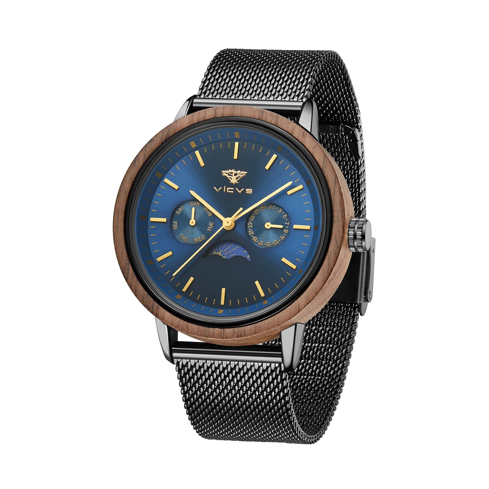 Orologio da uomo in legno L'orologio è realizzato in legno e acciaio inossidabile con un orologio in legno con fasi lunari e data che è sia casual che sportivo