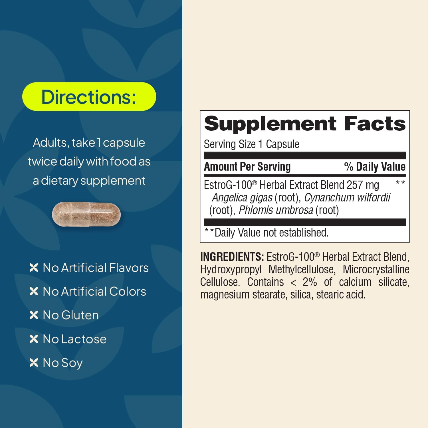 Nature's Wonder Not Today Hormones Perimenopause and Menopause Support Supplement for Women with Estro-G100, Supports Hot Flashes and Night Sweats 60 Vegetarian Capsules, 60 Day Supply - Image 5