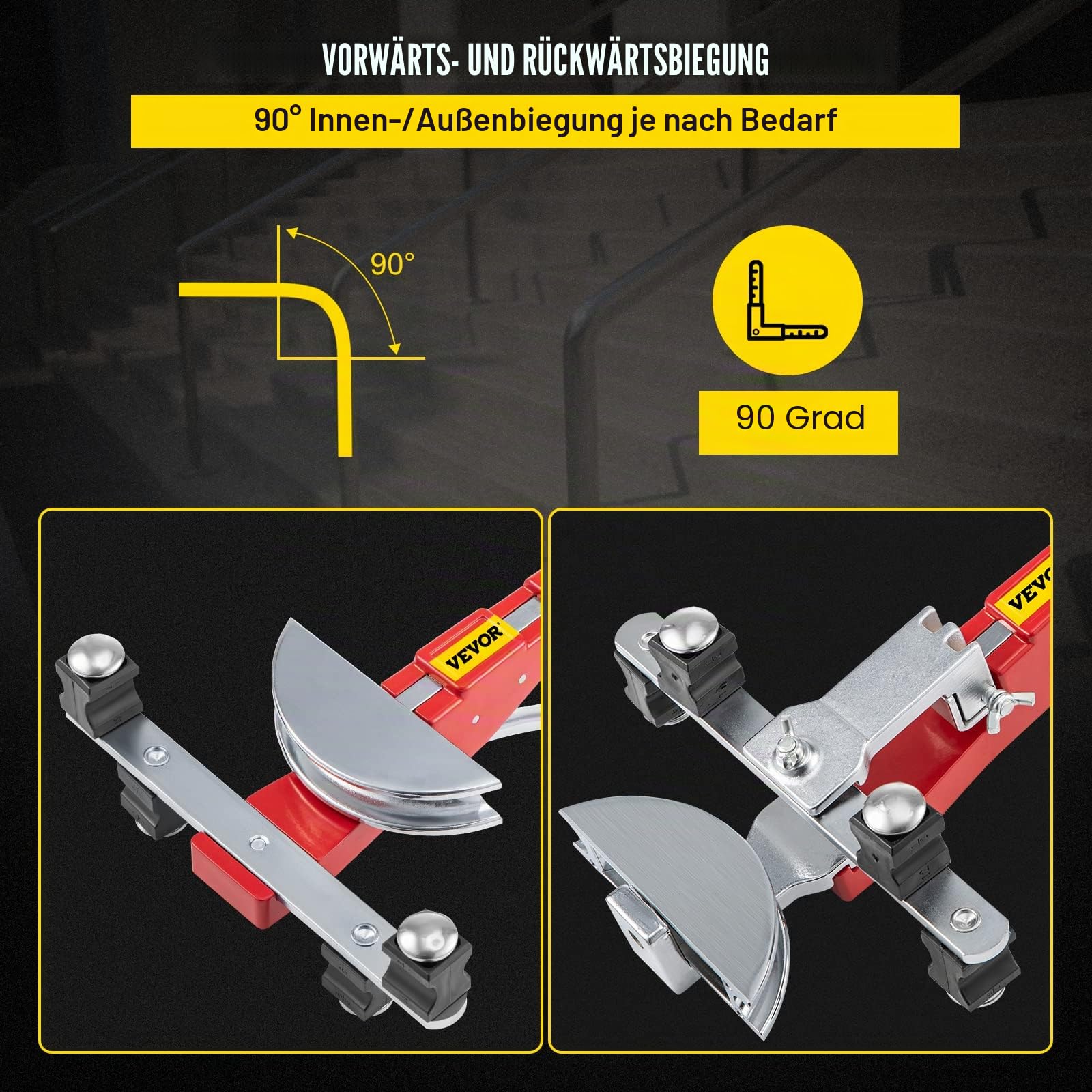 VEVOR Rohrbieger, 7 Matrizen 1/4-7/8 Zoll 6-22 mm Kältetechnik-Ratschen-Rohrbiegegerät-Set, 90°-Handrohrbieger mit Rückbiegevorsatz für HVAC