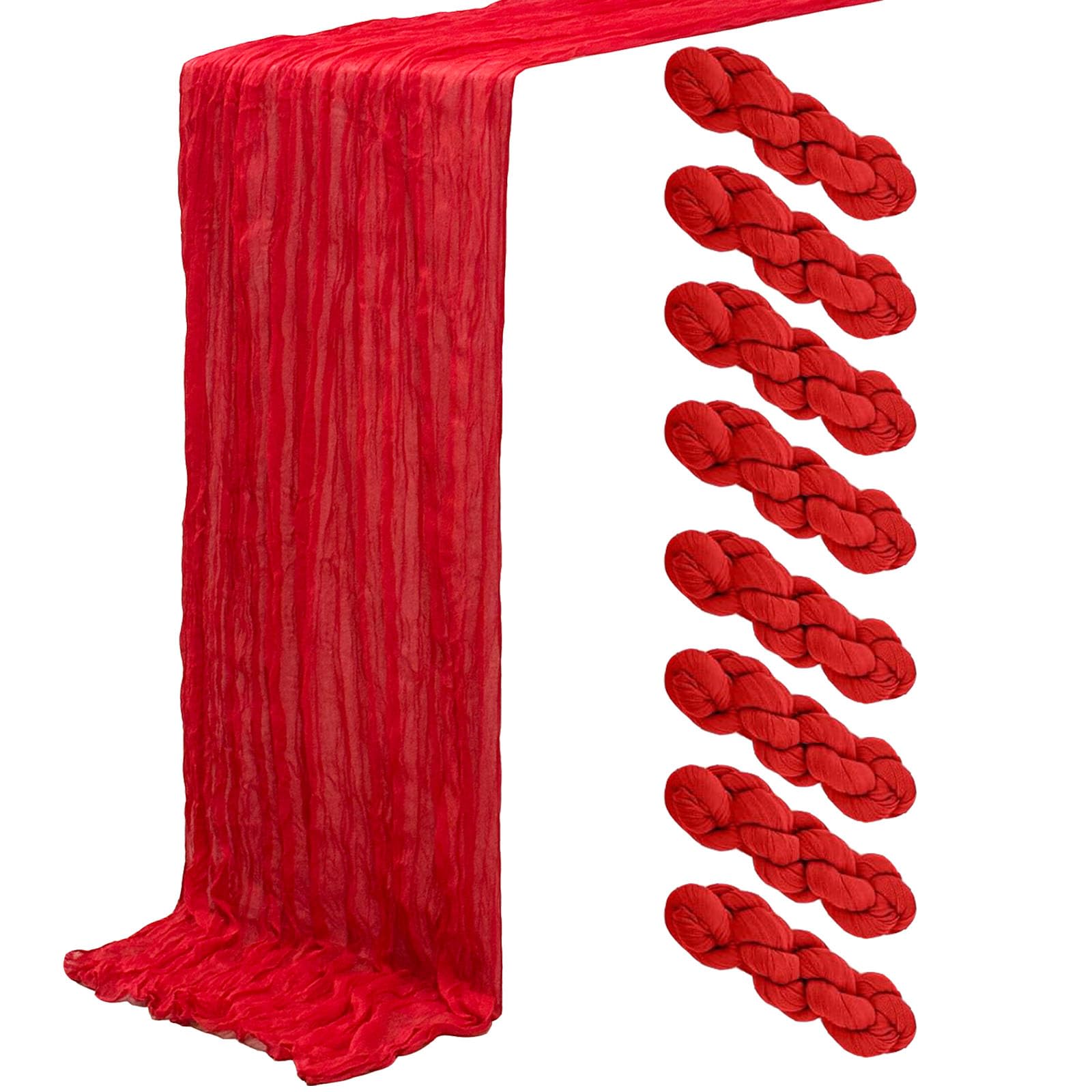 Photo 1 of Seveups 8Pack Red Cheesecloth Table Runners 120Inch Gauze Table Runner Cheese Cloth Red Table Runner Rustic Sheer Runner for Wedding Baby Shower Birthday Party Table Decor
