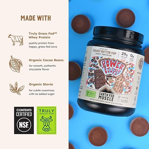 Vista 4 de Earth Fed Muscle Power Couple Peanut Butter Chocolate Truly Grass Fed Whey Protein Isolate - NSF-Certified. No Artificial Ingredients, Soy Free