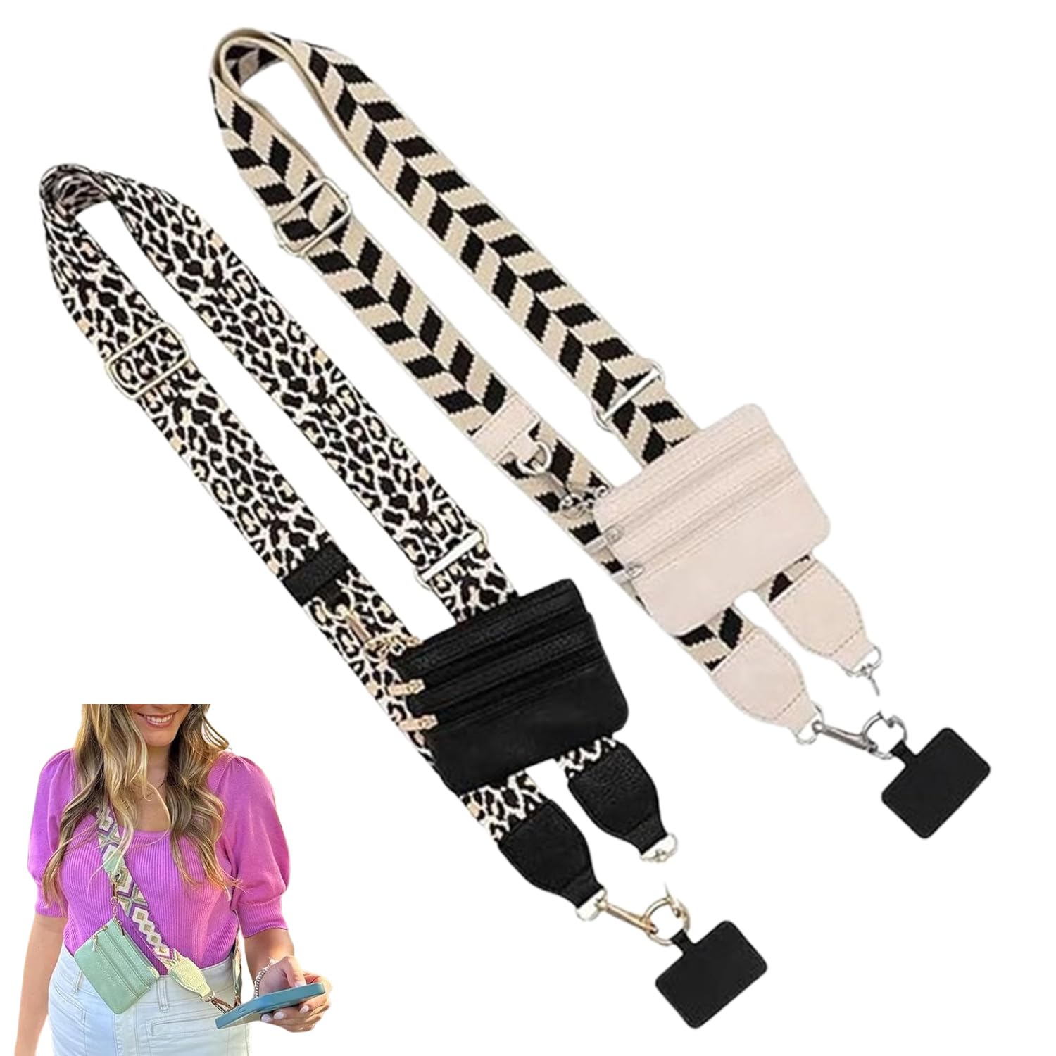 2 pieces Phone Strap with Zippered Pouch,Clip and Go Strap for