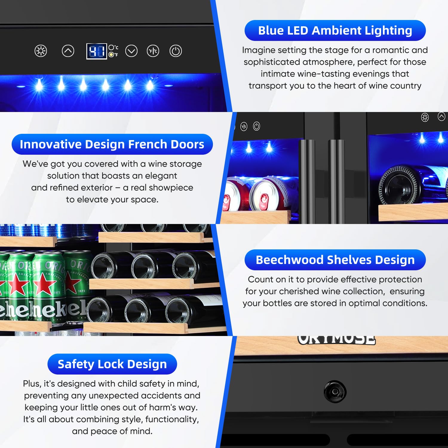 Orymuse 30 Inch Dual Zone Wine & Beverage Refrigerator, Built-In Or Freestanding Wine Fridge With Seamless Black Stainless Steel Door, Glass Door, Digital Touch Control, Holds 30 Bottles & 110 Cans on Fridge.com - View 6