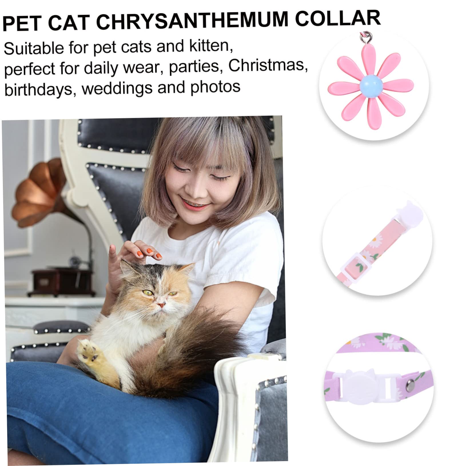 Beavorty 3er-Sets Elegantes Gänseblümchen- Für Kätzchen Katzenhalsband Mit Verstellbarer Größe Sicherheitshalskette Für Haustierkatzen 4 Stück X 3