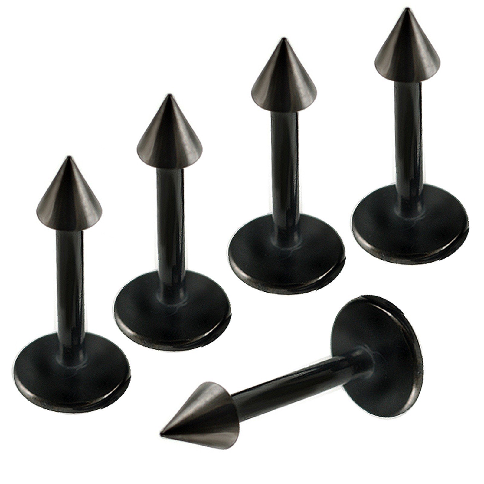 L & L Nation 5pcs 16g 16 Gauge (1.2mm), 5/16" Inch (8mm) Short- Black Anodized Surgical Steel Lip Bar Labret Spike Ring Monroe Ear Tragus Stud Earrings