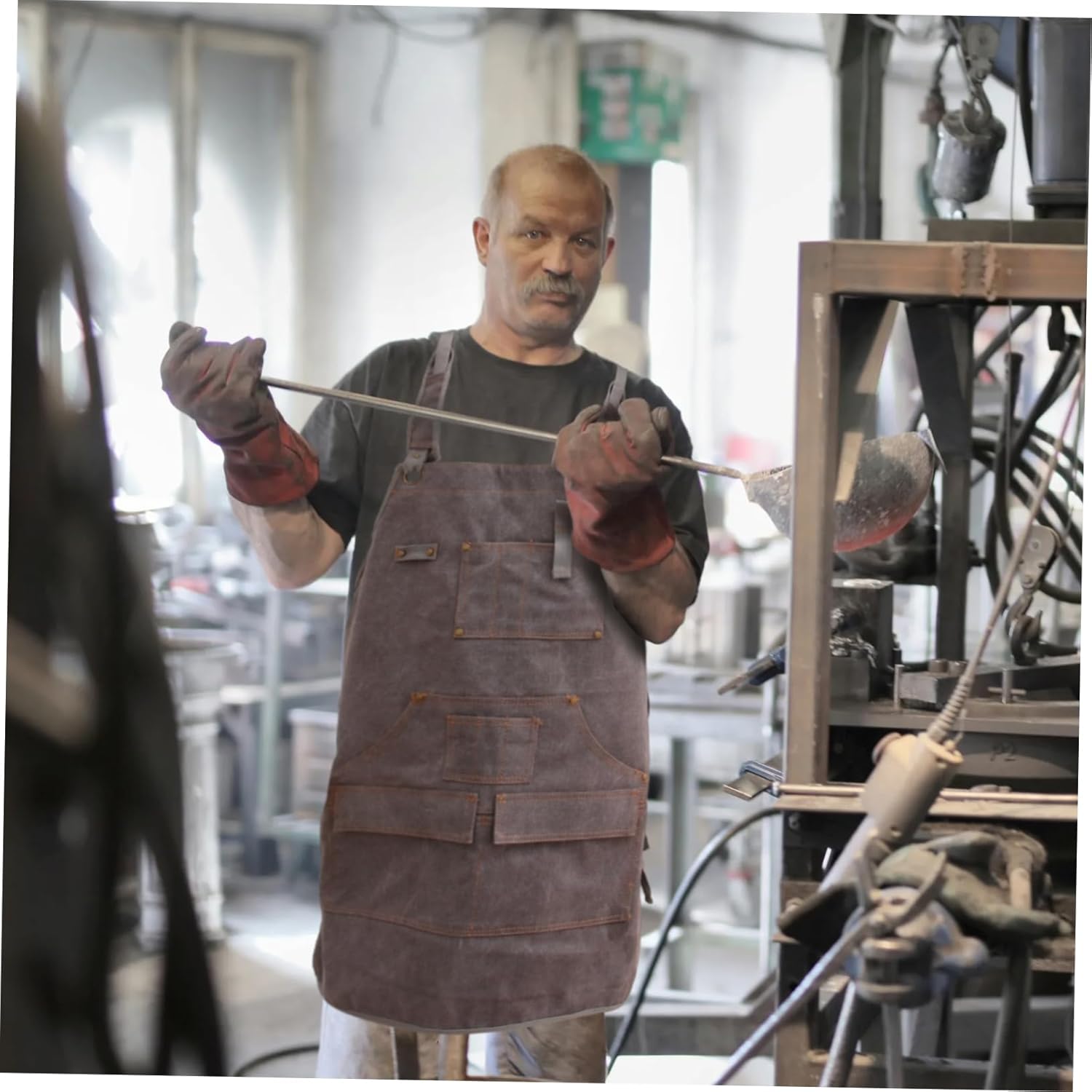 1pc Thickened Washable Canvas Woodworking Apron Multiple Pockets for Electricians and Gardeners and Comfortable Dark Grey