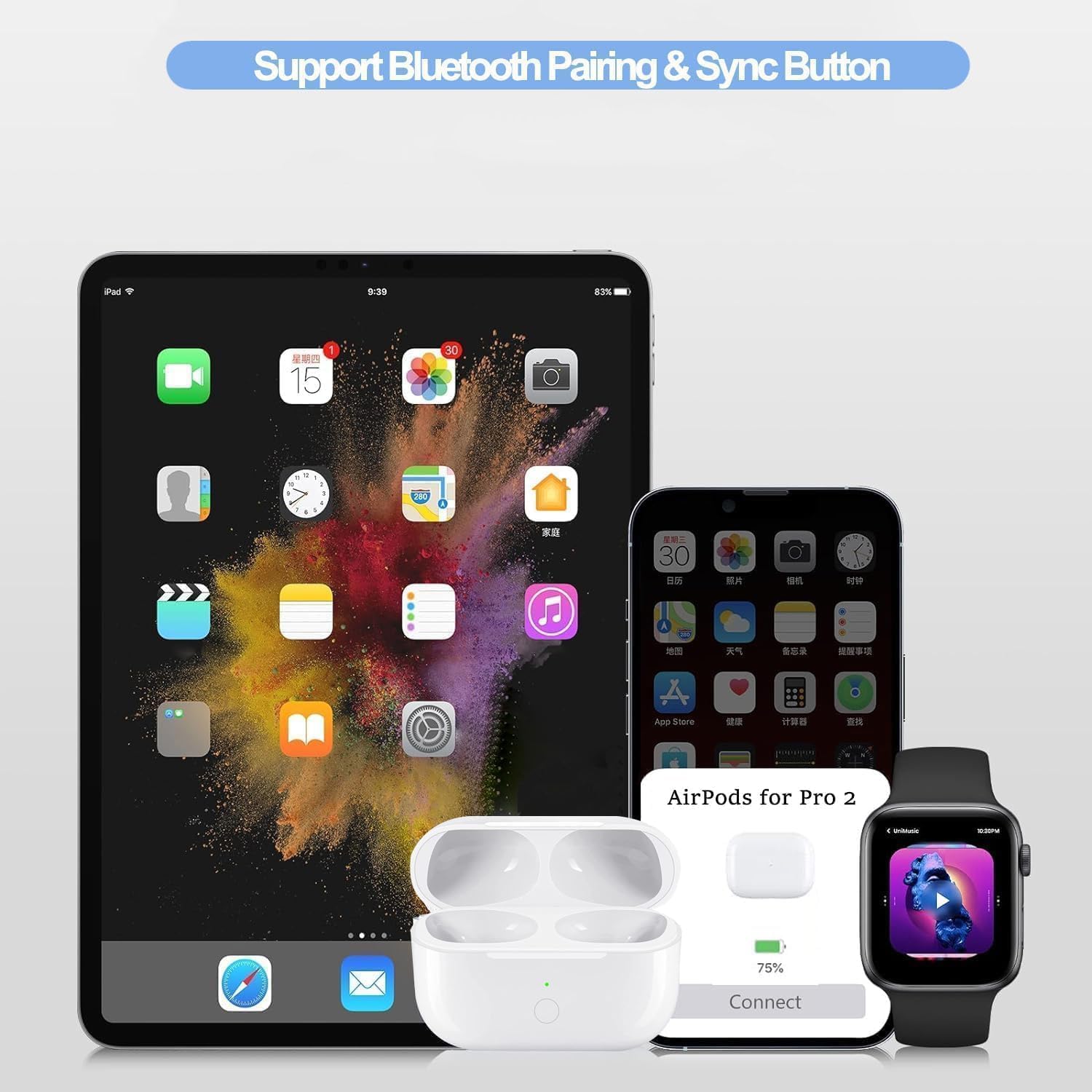 USB-C - Custodia di ricarica wireless compatibile con Airpods Pro 1 e 2 generazione, sostituzione della custodia di tipo C, ricarica con pulsante di accoppiamento compatibile