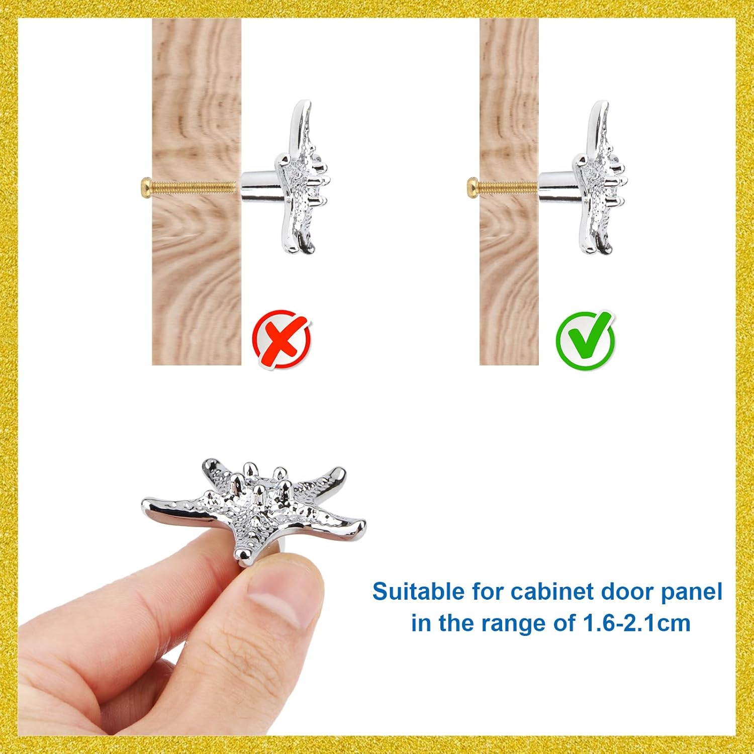 Starfish Knobs Coastal Cabinet Knob and Pulls Beach Cabinet Pulls Ocean Theme Knobs and Pulls for Furniture Drawer Dresser Cupboard Door Handles 4Pcs(Bright Chrome/Bright Silver)