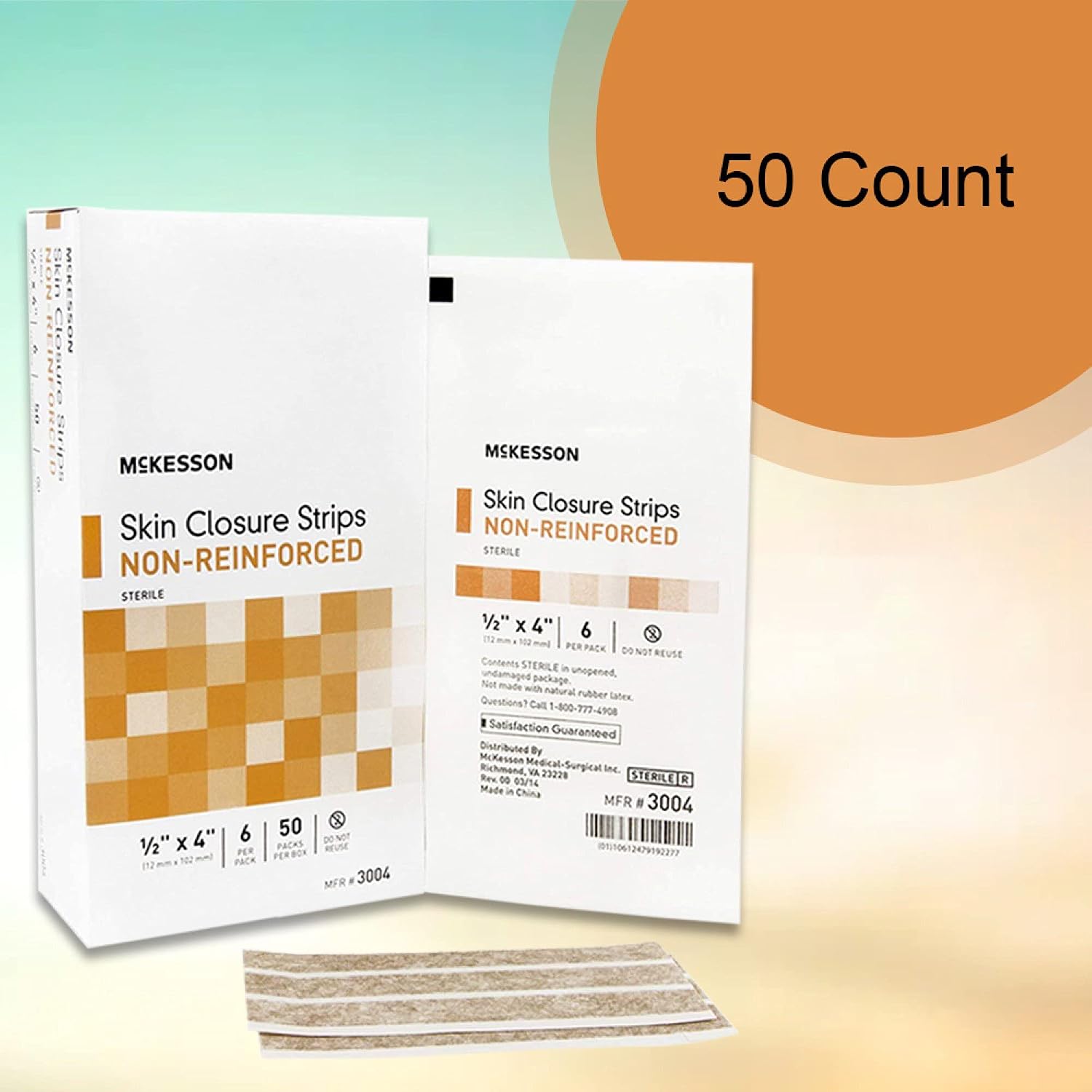 McKesson Skin Closure Strips, Sterile, Non-Reinforced, 1/2 in x 4 in, 50 Count