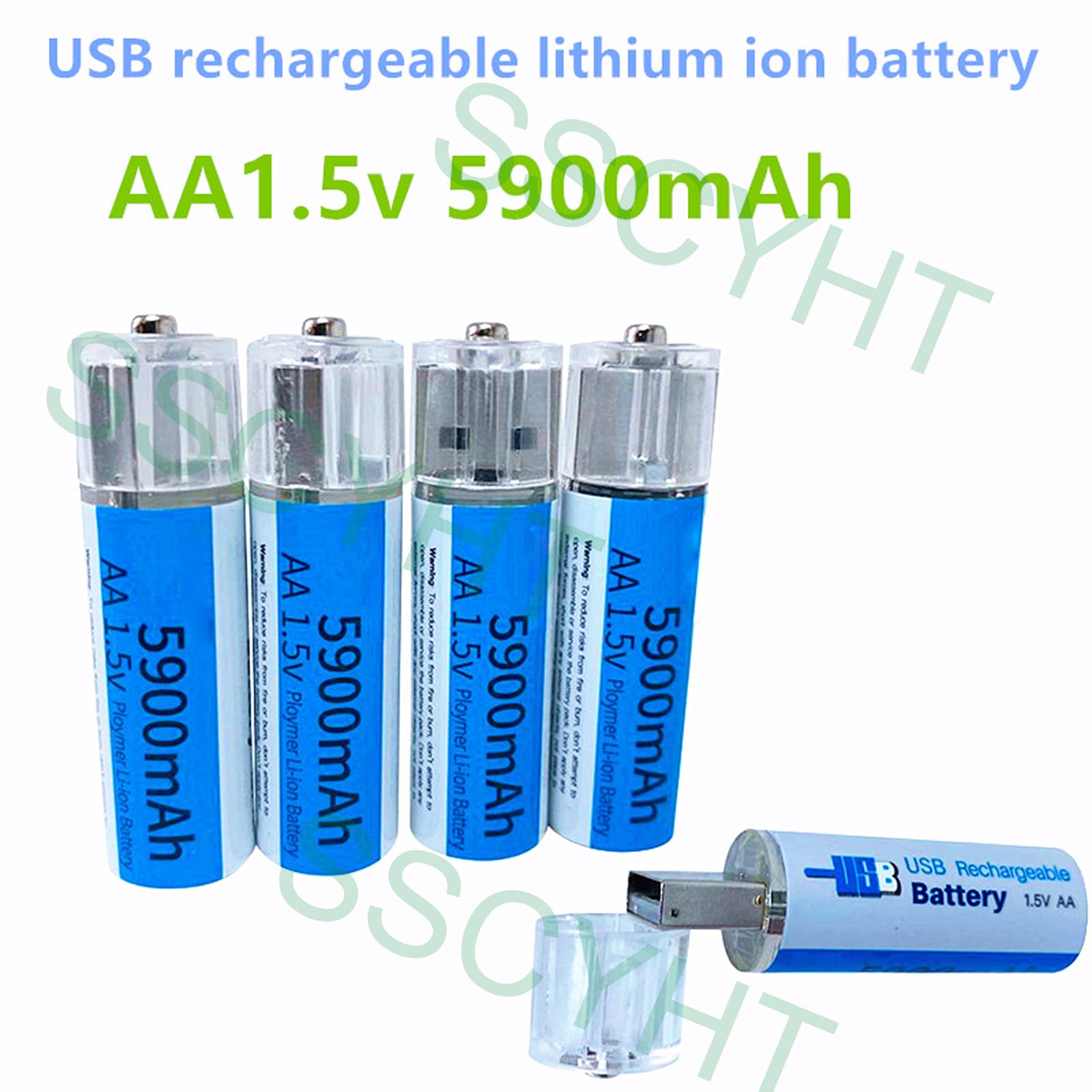 Baterías AA Recargables por USB, batería de Iones de Litio Doble A de 5900mAh, recargada hasta 1000 ciclos, batería AA de 1,5 V y 5900mAh