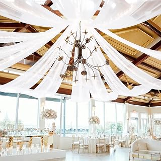 2 Panels White Ceiling Drapes for Wedding Ceiling Drapes 5ftx10ft Wedding Arch Draping Fabric Sheer Curtains Voile Chiffon Drapery Draping Wedding Ceiling Decorations for Party Ceremony Stage Swag