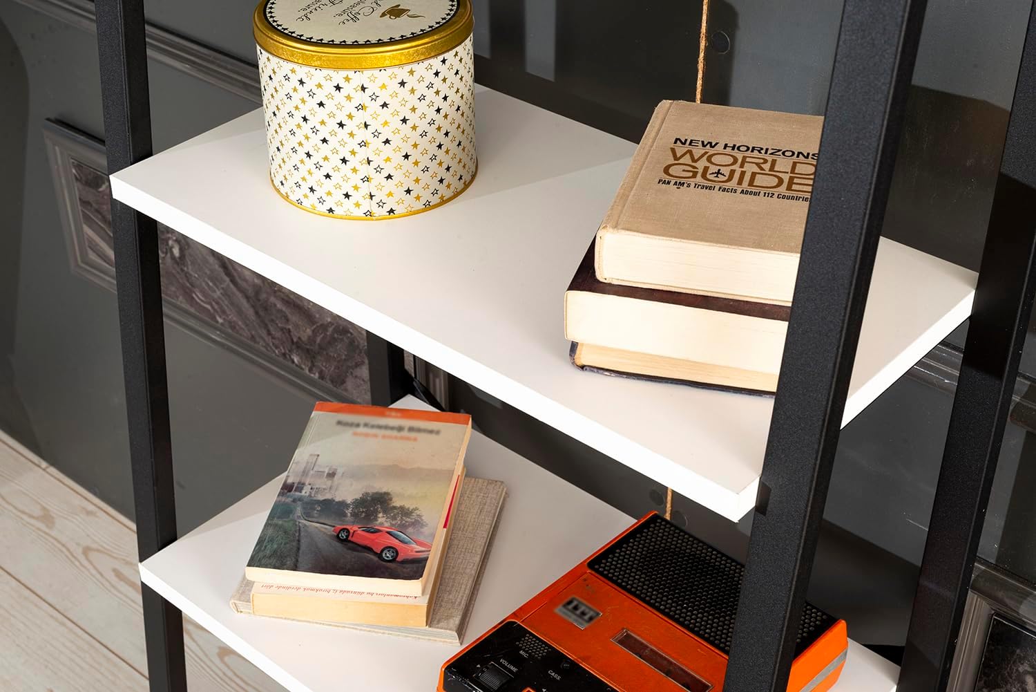 5 Tier Modern Ladder Bookshelf Organizers, Metal Frame Bookshelf for Small Spaces in Your Living Rooms, Office Furniture Bookcase, White