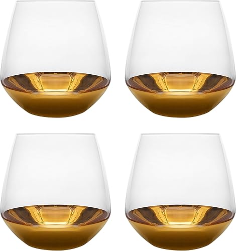 Barski - Vaso de cristal hecho a mano - Decorado y bañado en oro de 20 K en la parte inferior - 10.5 oz. - En caja de regalo - Fabricado en Europa -