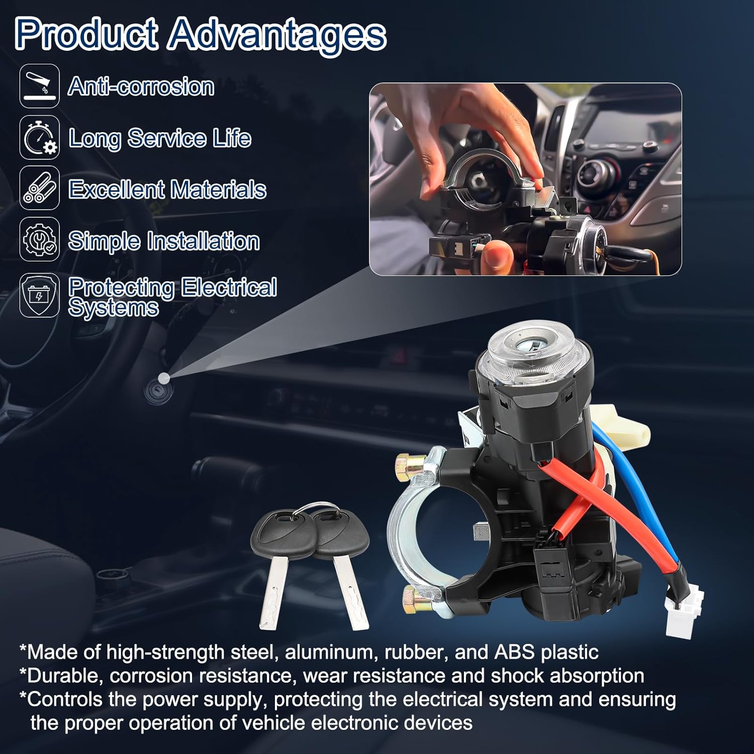 81910-D3110 Ignition Lock Cylinder & Housing for 2015-2021 Hyundai Tucson Elantra GT Veloster N, 2016-2023 Kia Rio Sportage Ignition Lock Switch Assembly with 2 Keys, 81910D3110 Ignition Switch Kits