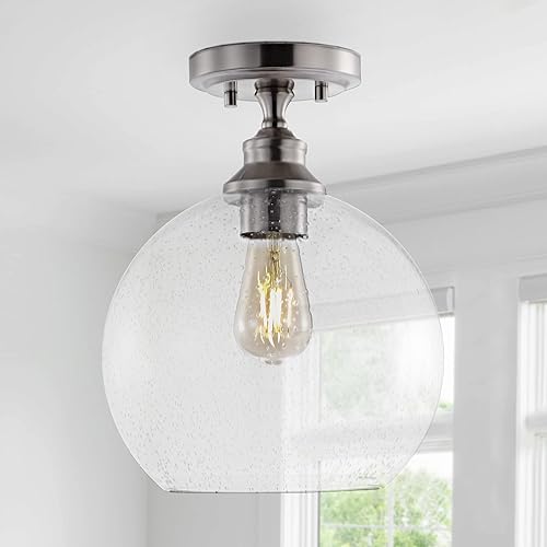 Miniatura 5 de Eyely EYL7566A Arthur 9.75 pulgadas 1 luz bohemia estilo granja de hierrovidrio semillado LED montaje semiempotrado para comedor, cocina y sala de