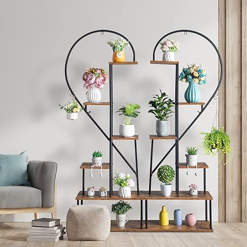 Karl home Soporte alto de 6 niveles para plantas de interior, creativo soporte de escalera con forma de medio corazón para plantas de interior,