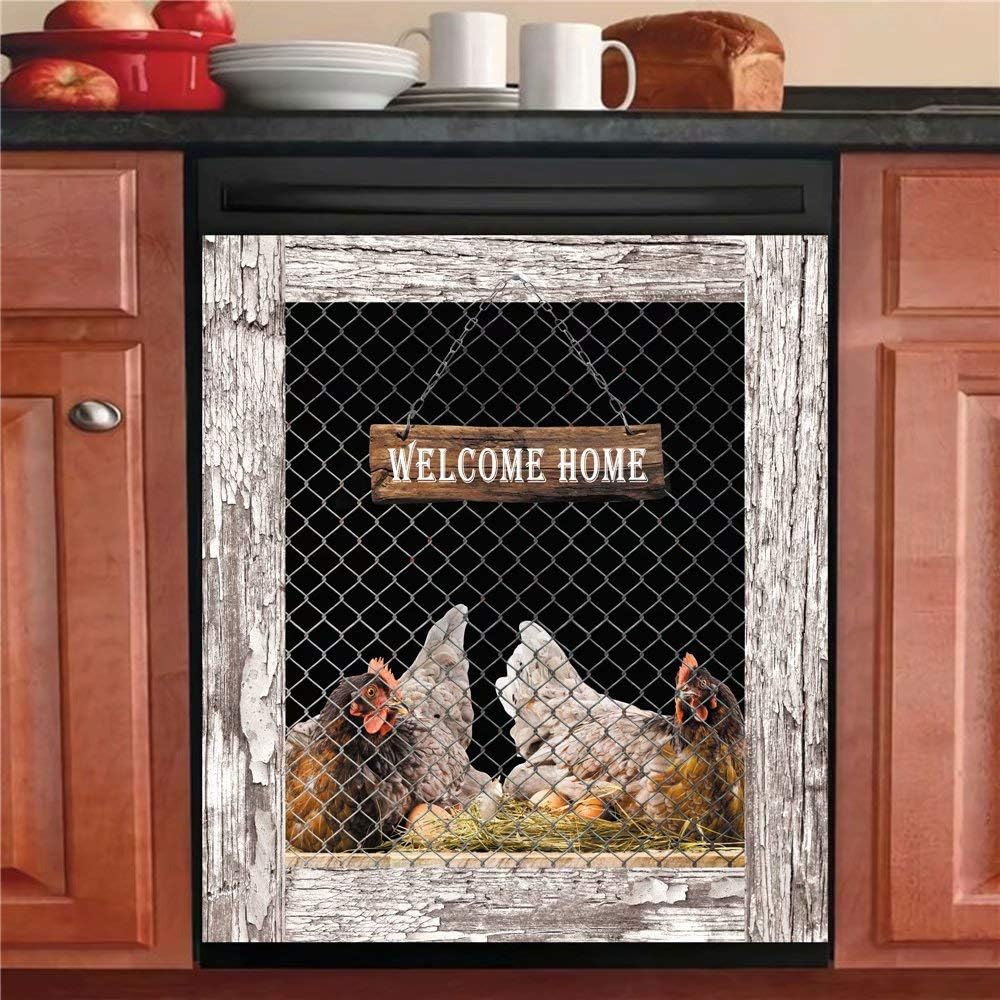 Homega Farmhouse Chicken Dishwasher Magnet,Farm Rooster Refrigerator Decals Kitchen Decor,Chicken Mother Fridge Magnetic Panels,Home Appliances Stickers,Easy To Trim Remove 23x26inch