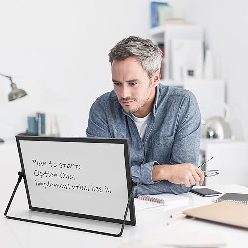 Miniatura 5 de OWill Pizarra blanca negra de borrado en seco, pizarra blanca magnética grande de 16 x 12 pulgadas con soporte, pizarra blanca magnética A3 y