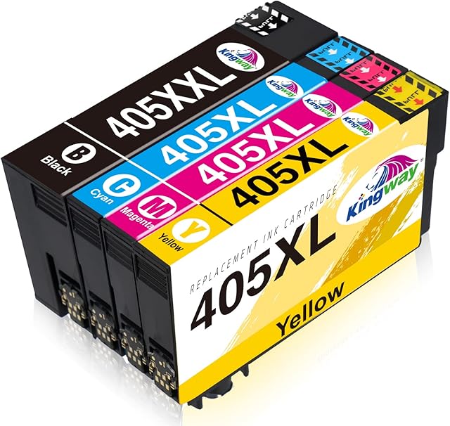 KINGWAY 405XXL Ink Cartridges for Epson 405XXL 405XL 405 Ink Black Cyan Magenta Yellow Compatible with Epson WorkForce WF-7830DTWF WF-7840DTWF WF-7835DTWF,7830DTWF 7840DTWF 7835DTWF Printer, 4 Pack