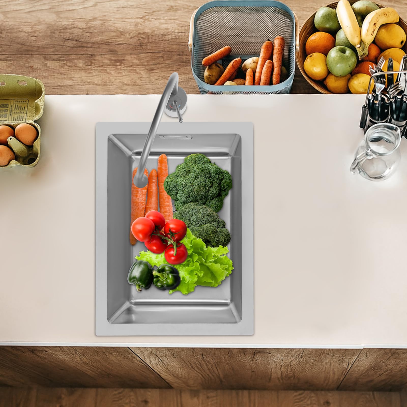 Lavello in acciaio inox 40x30x20cm, lavello da incasso con filtro di drenaggio e foro anti-trabocco, lavandino da cucina 1 vasca, per cucina/lavanderia (Argento)
