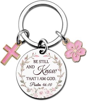 Christian Keychain Christian Gifts for Women Faith Inspirational Religious Gifts for Women Teen Girls Moms Sisters Friends Be Still And Know That I Am God Bible Verse Jesus Keychain