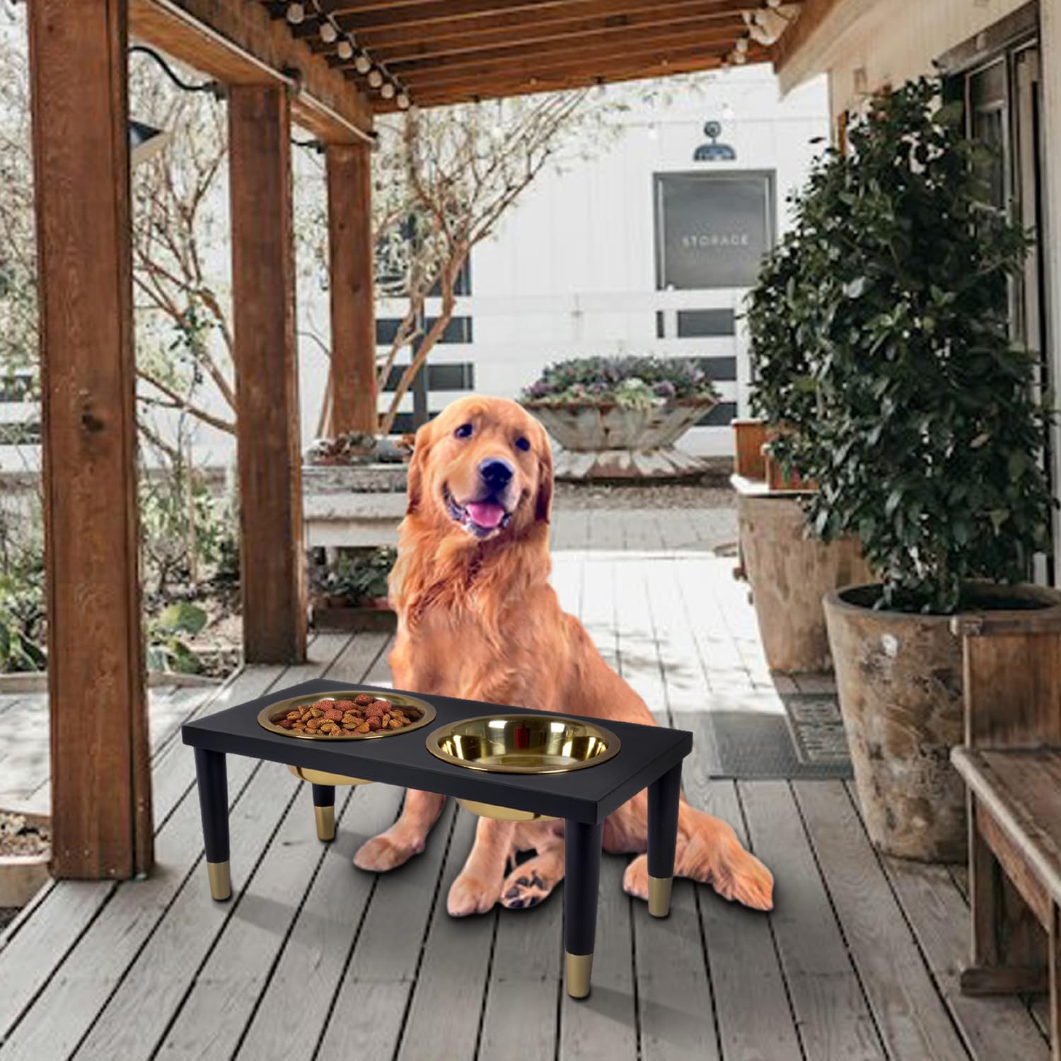 Pure Souls Leo Pet Feeder, Natural Mango Wood Feeders Stand, Elevated Dog Bowls 1000 ml, Food Water Diner, Durable Double Bowl Feeding Stands for Dogs - Medium (42 x 22 x 15 cm) (B0D3HT3C1Z) Amazon Price History, Amazon Price Tracker