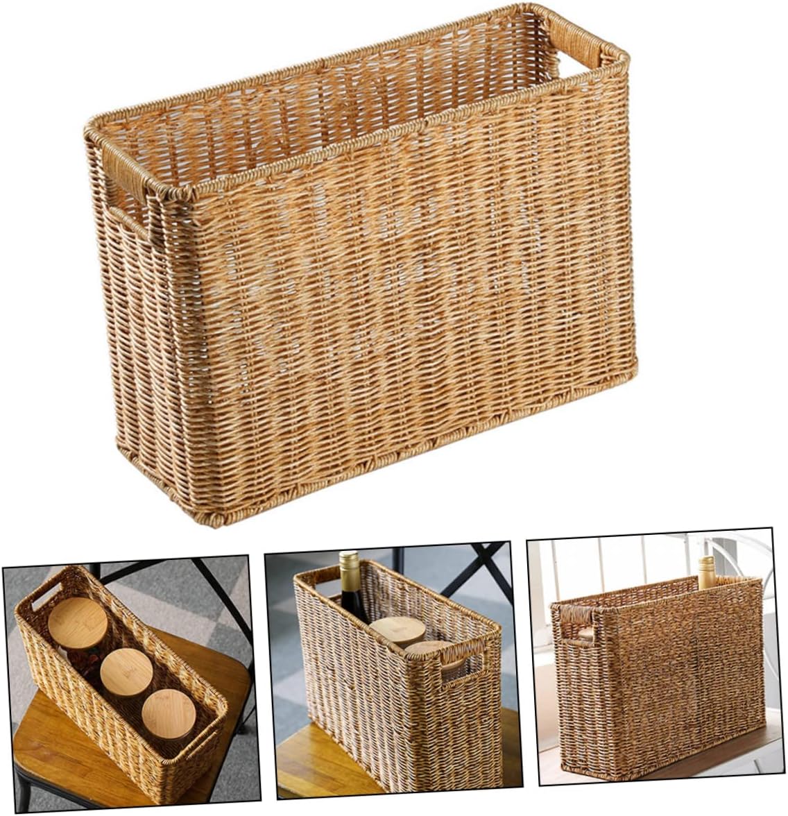 PAREKS Magazine Newspaper Basket Weaving Books Closet Bookshelf Cabinet Trash Can Rattan Toiletries Basket Toy Storage Basket Water Hyacinth Baskets Woven Basket Decor Home Supplies Stand/420