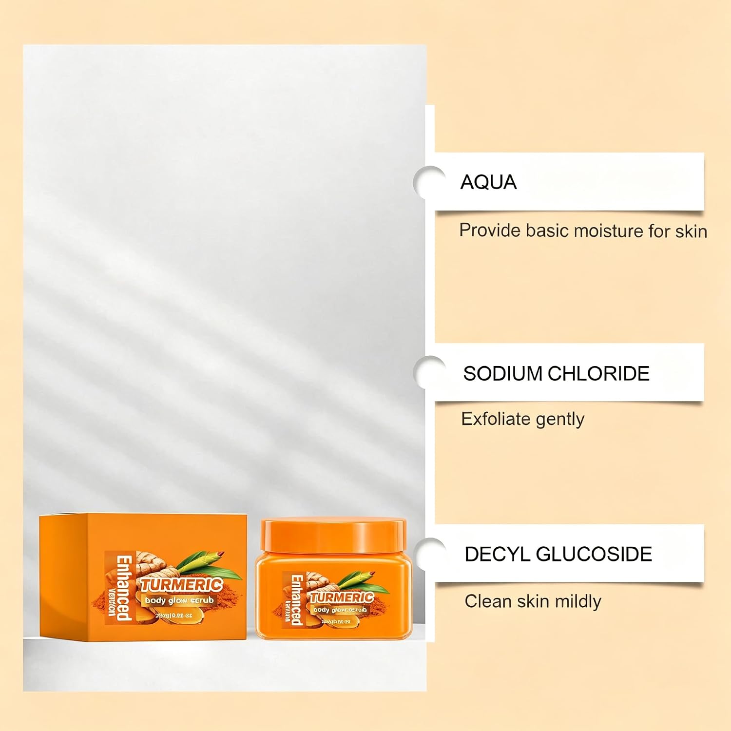 Turmeric Body Scrub, Botanical Skin Cleanser, Gentle Exfoliating Scrub for Dullness & Uneven Tone,Gentle Hydrating Body Polish for Elbows, Knees, Underarms