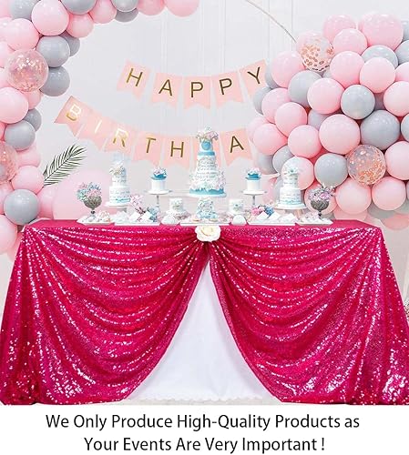 Miniatura 2 de Mantel rectangular de lentejuelas de 50 x 72 pulgadas, color rosa intenso para fiestas, mantel rectangular superpuesto de tela de lentejuelas