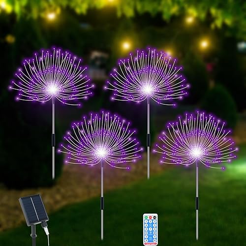 Miniatura 7 de Luces Solares de Jardín para Exteriores Impermeables, Paquete de 2 120 Luces LED Solares de Fuegos Artificiales Decorativas Decoración de Jardín