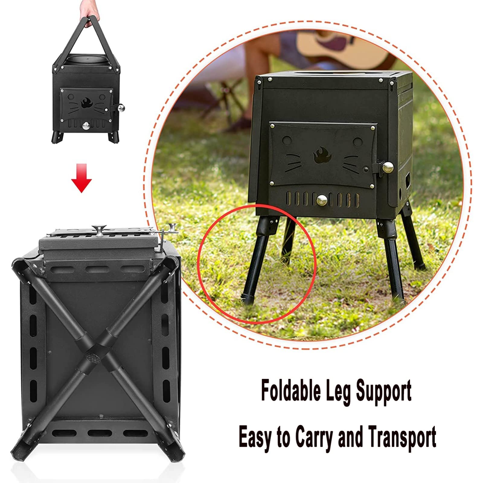 Campingkocher,Zeltofen,Holzofen,Raketenofen,Outdoor Ofen Holz Kaminofen Campingkocher Hobo Kocher Medium Zeltherde,Enthält Schornsteinpfeife für Zelte Unterkünfte und Camping(Color:Steel Plate Furn