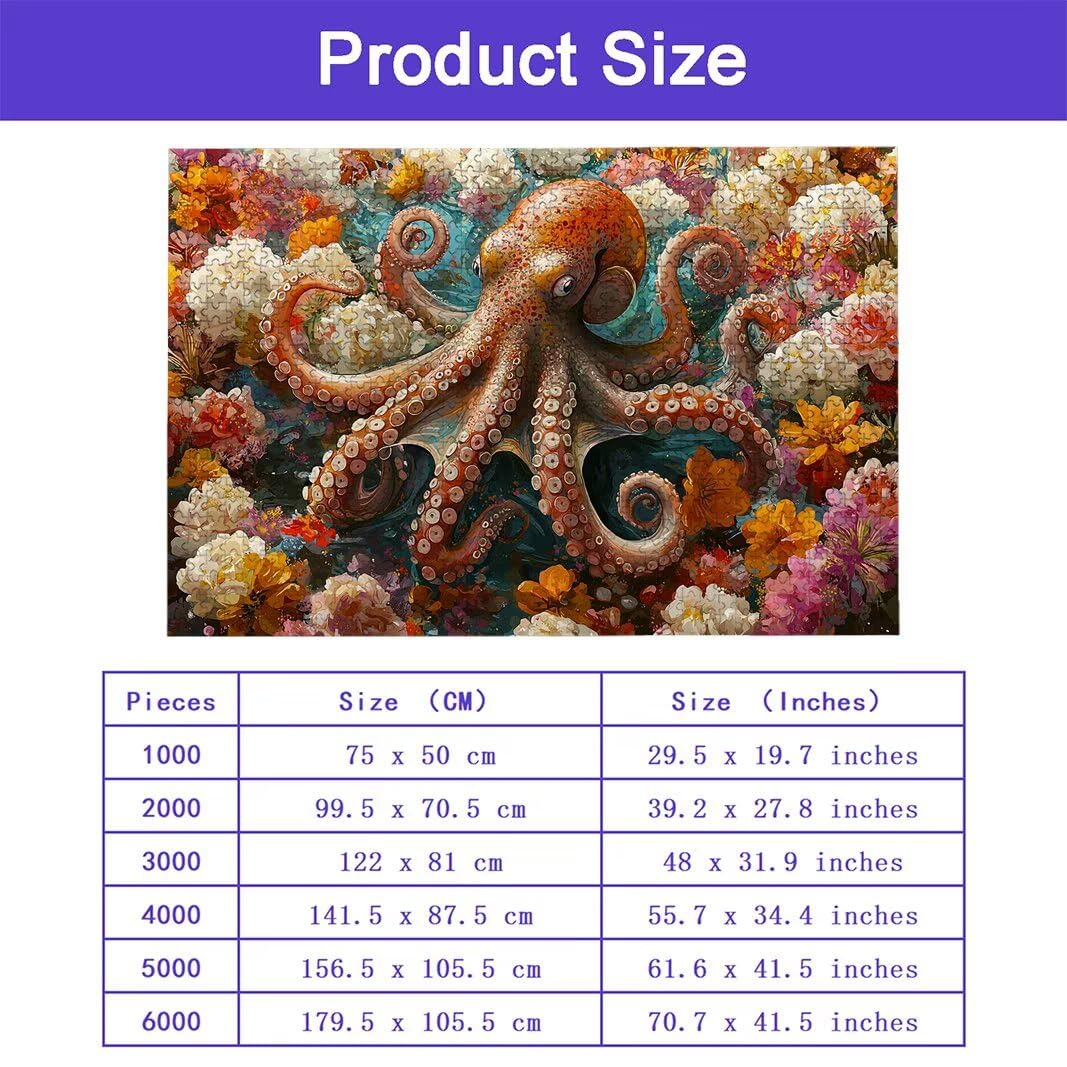 Ośmiornica dla dorosłych 6000, 6000 puzzli dla dorosłych, 179,5 x 105,5 cm, twarde, niemożliwe, drewniane puzzle, wymagająca gra dla całej rodziny, wystrój domu, motyw: (zwierzę), -7273
